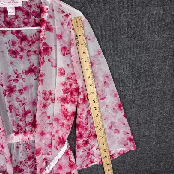 Oscar De La Renta Women's Pink Label‎ Floral Robe S/XS Sheer Bridal EUC Pinks - Picture 4 of 9